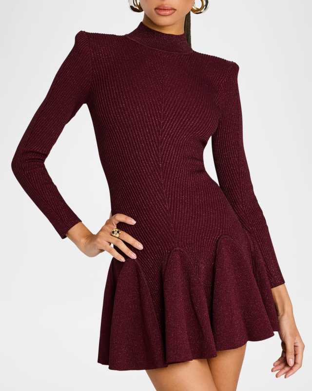 Sydonie Sparkly Knit Mock-Neck Mini Dress